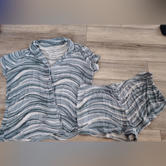 Nordstrom Women’s Blue Striped Pajama Set – Size L, Button-Up Top & Shorts - Picture 2 of 6